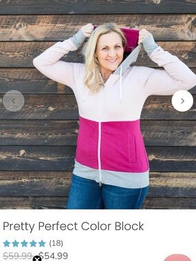 7 Degrees Zip-Up Colorblock Hoodie - Dark pink/light pink w/ grey trim, Size XL